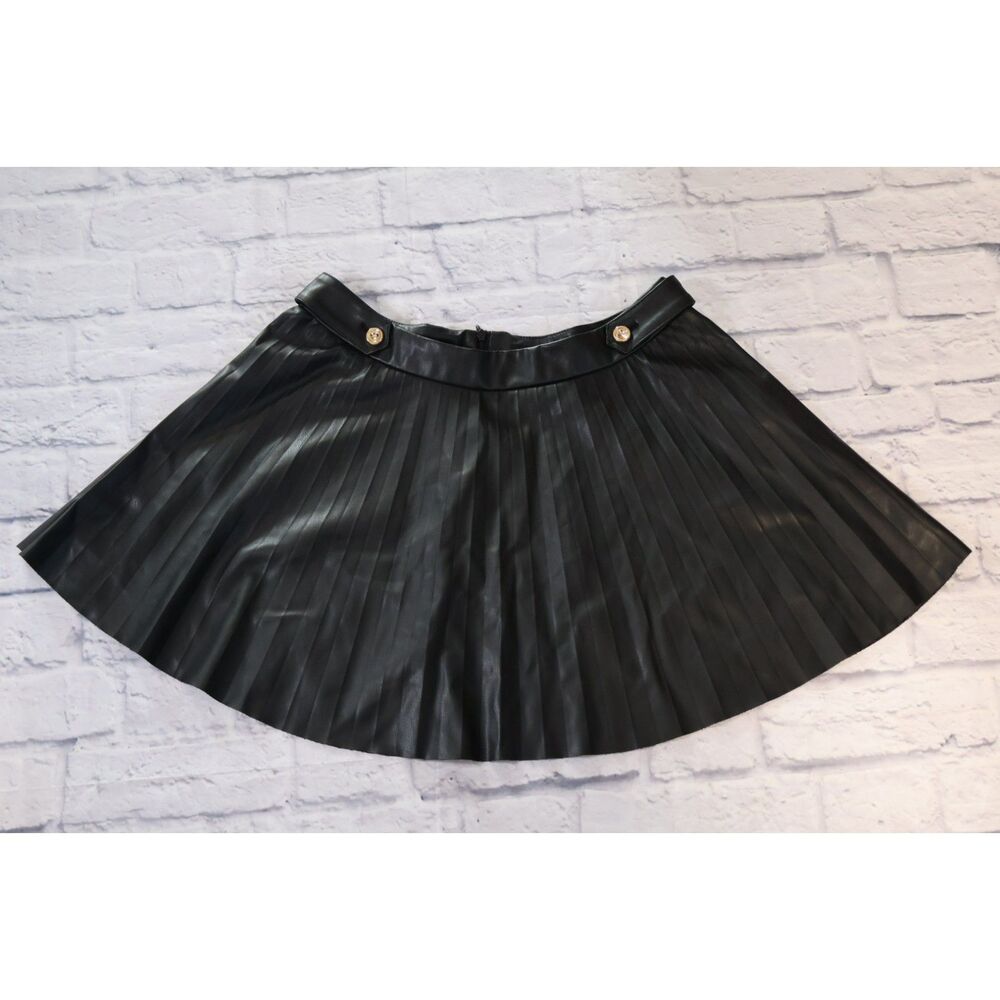 Zara Black Faux Leather Pleated Mini Skirt Size L